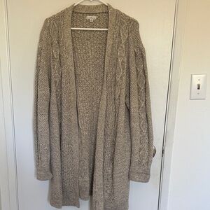 L.L. Bean Heathered Beige Cable Knit Cardigan